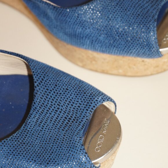 “Jimmy Choo” Royal Blue Slingback Cork Wedges - Size 38 - Picture 3 of 8
